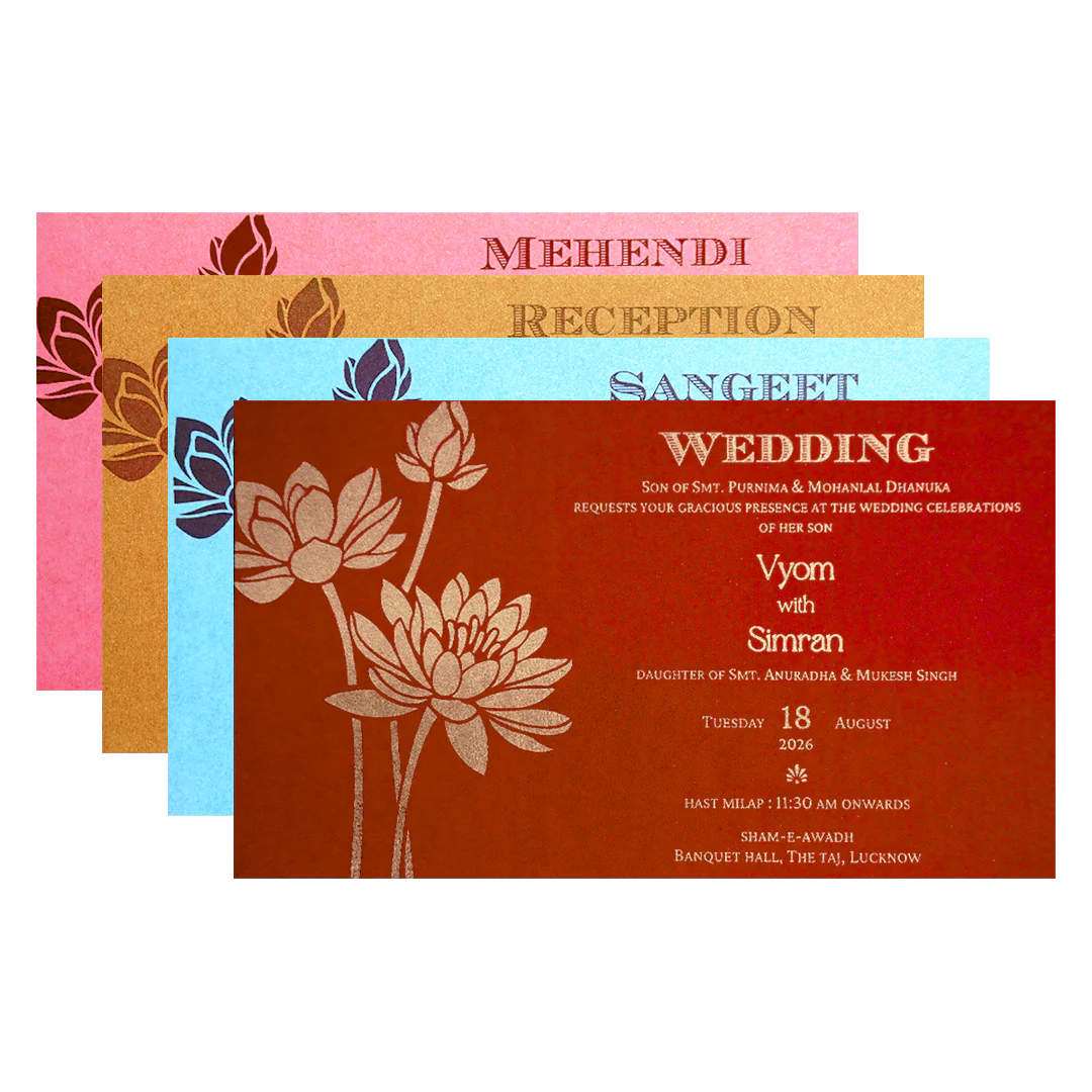 Pink Gold Embossed Flower Wedding Invitation Card-KPR06330 - Image 5