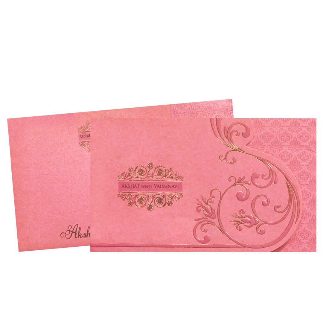 Pink Gold Foil Embossed Floral Wedding Invitation Card-KPR06430 - Image 2