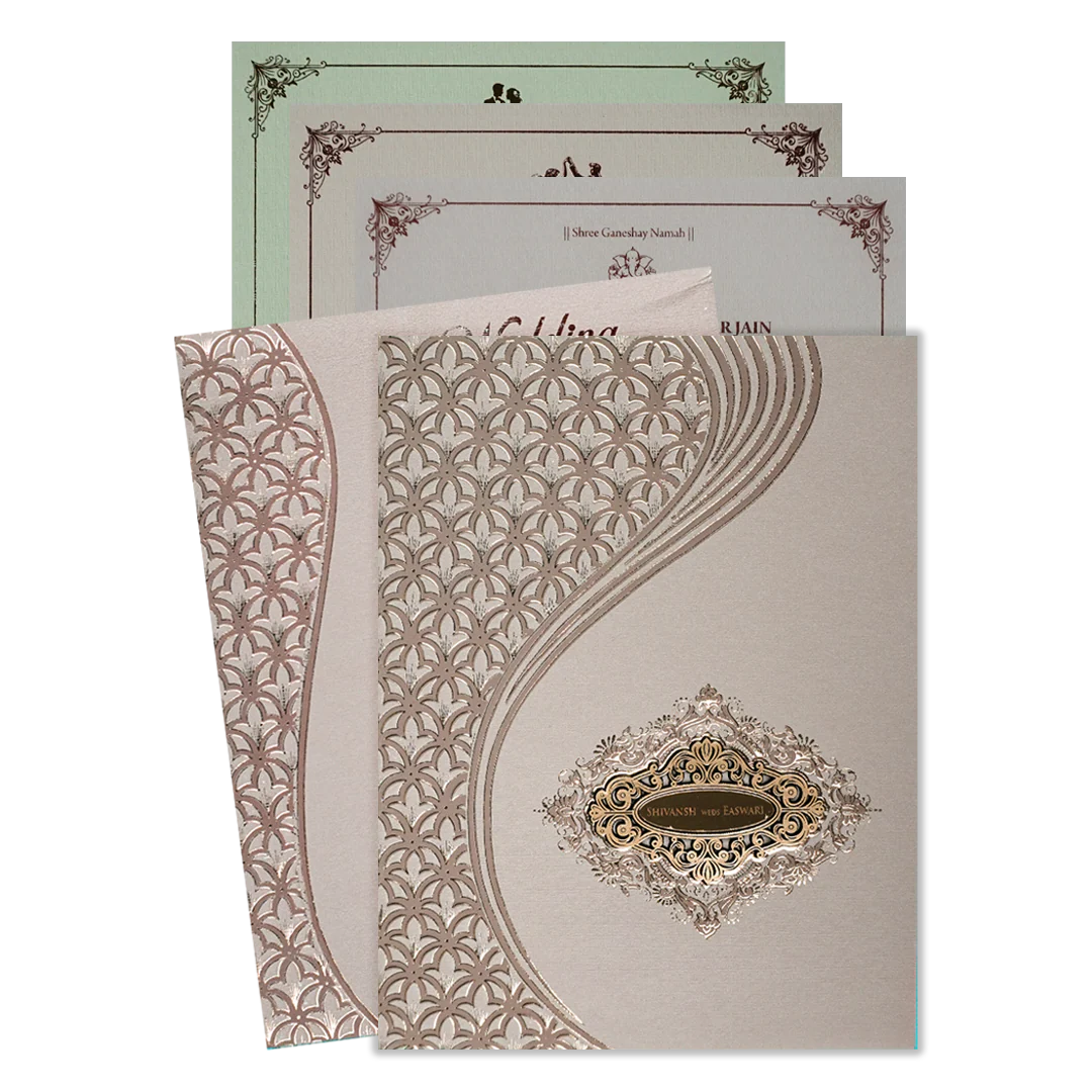 Pink Gold Geometric Padded Wedding Card-KSSC2190