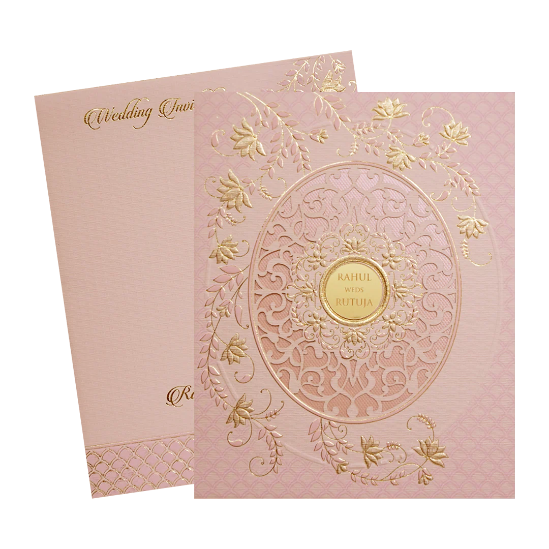 Pink Gold Lasercut Floral Padded Wedding Card -KMMWD1119 - Image 2
