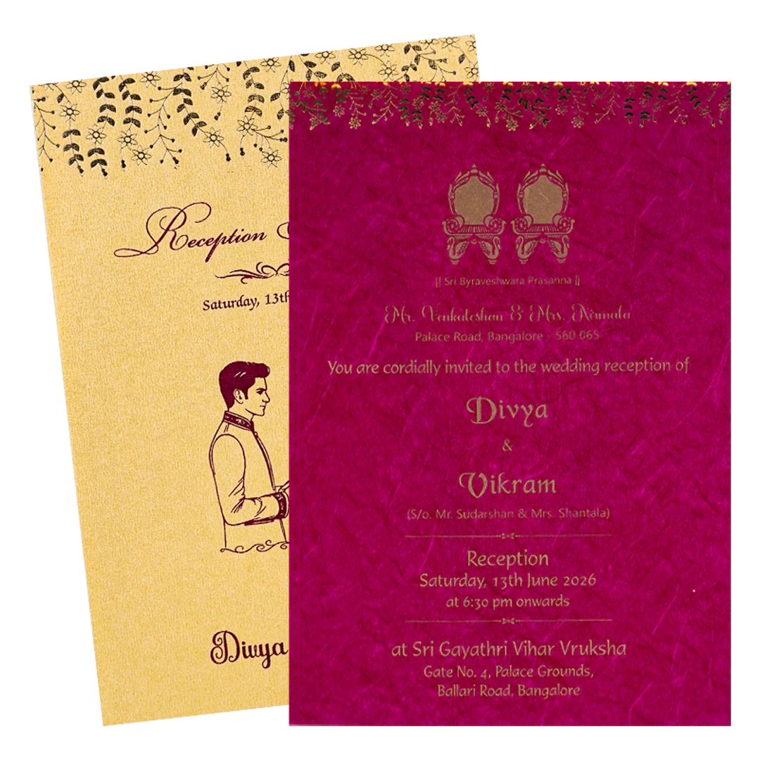 Gold and Pink Single Sheet Floral Wedding Card-KNS035GR
