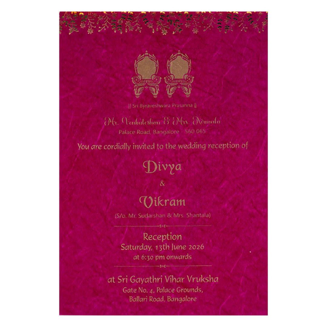 Gold and Pink Single Sheet Floral Wedding Card-KNS035GR - Image 2