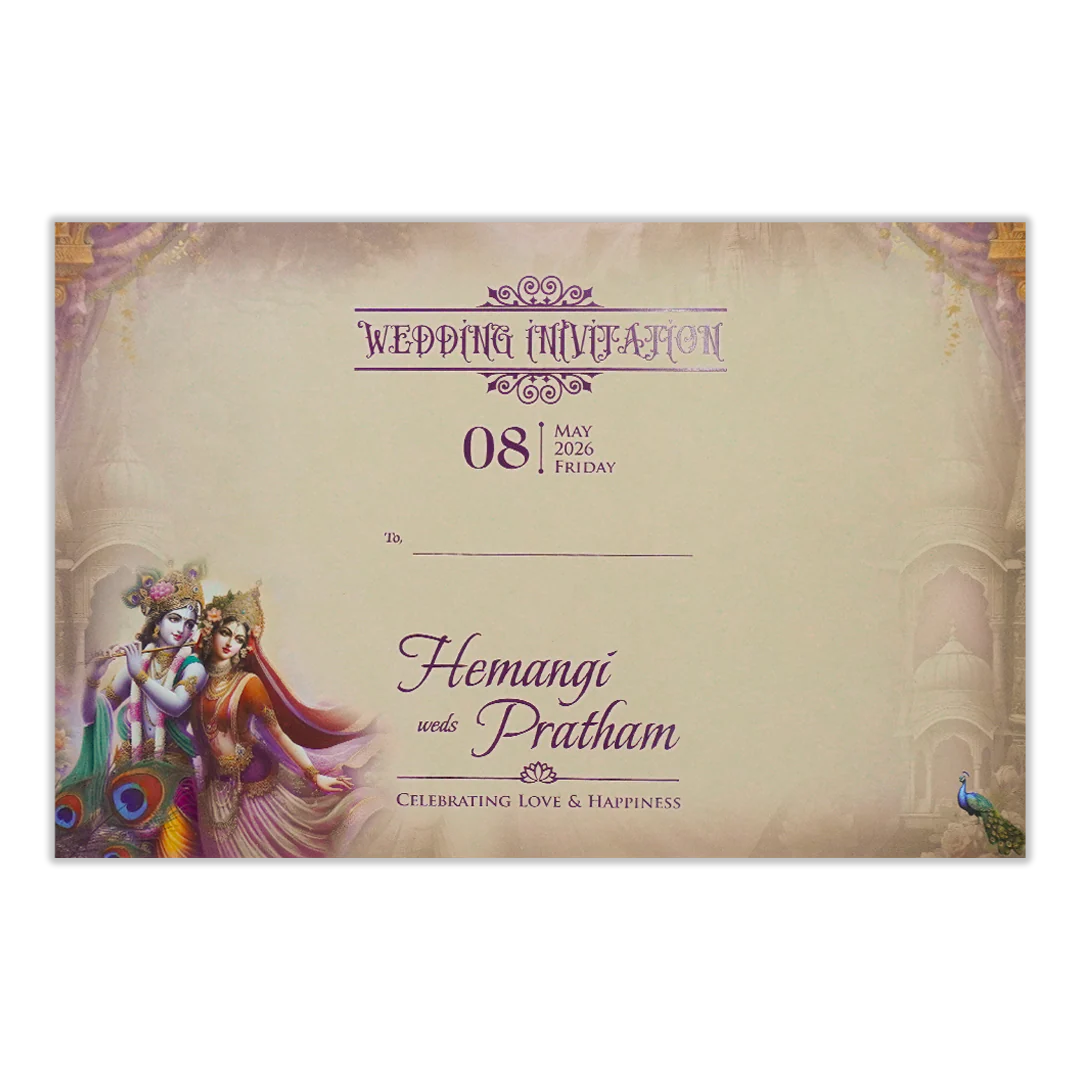 Pink Krishna Radha Padded Wedding Card-KSH72120 - Image 4