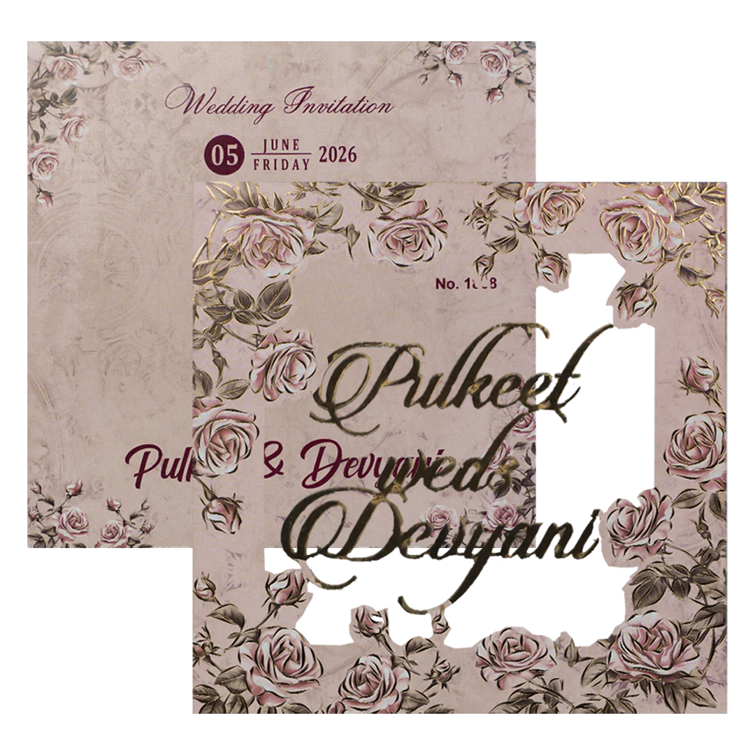 Pink Laser Cut Padded Wedding Card-KJTS1808 - Image 2