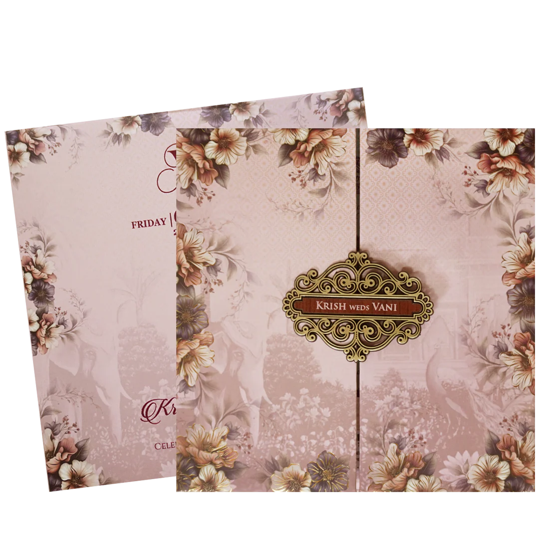 Pink Padded Floral Door Wedding Card - KVN07650 - Image 2
