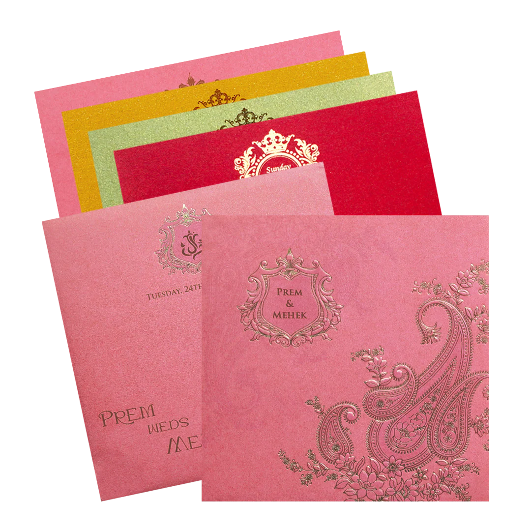 Pink Paisley Embossed Wedding Card-KPR06100