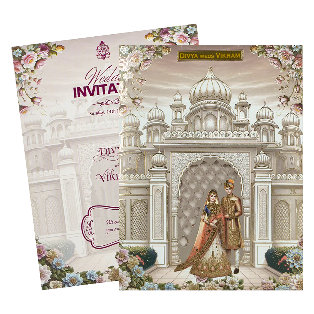 Pink Floral Bride Groom Wedding Card-KNZT2302 - Image 2