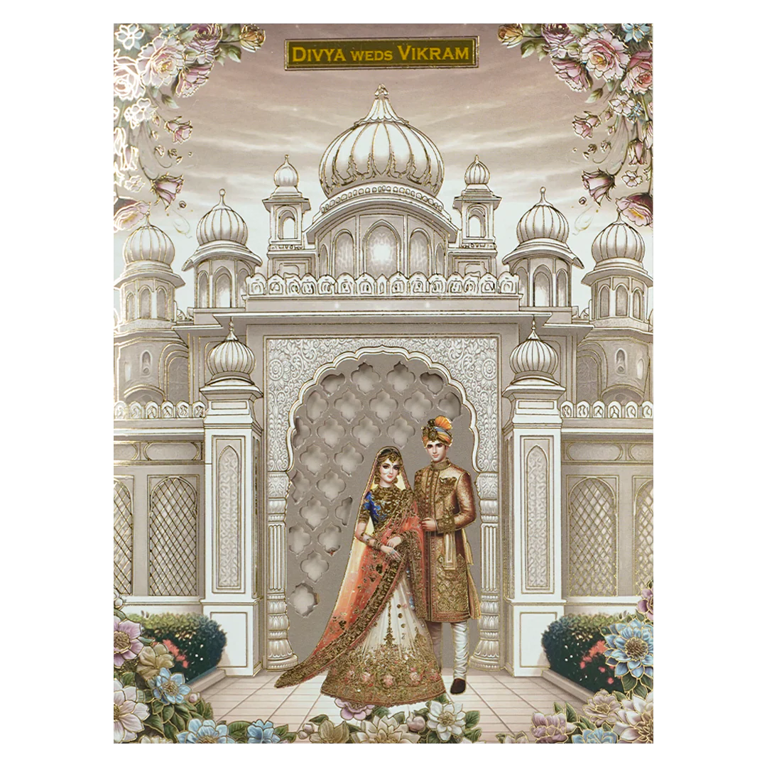 Pink Floral Bride Groom Wedding Card-KNZT2302 - Image 3