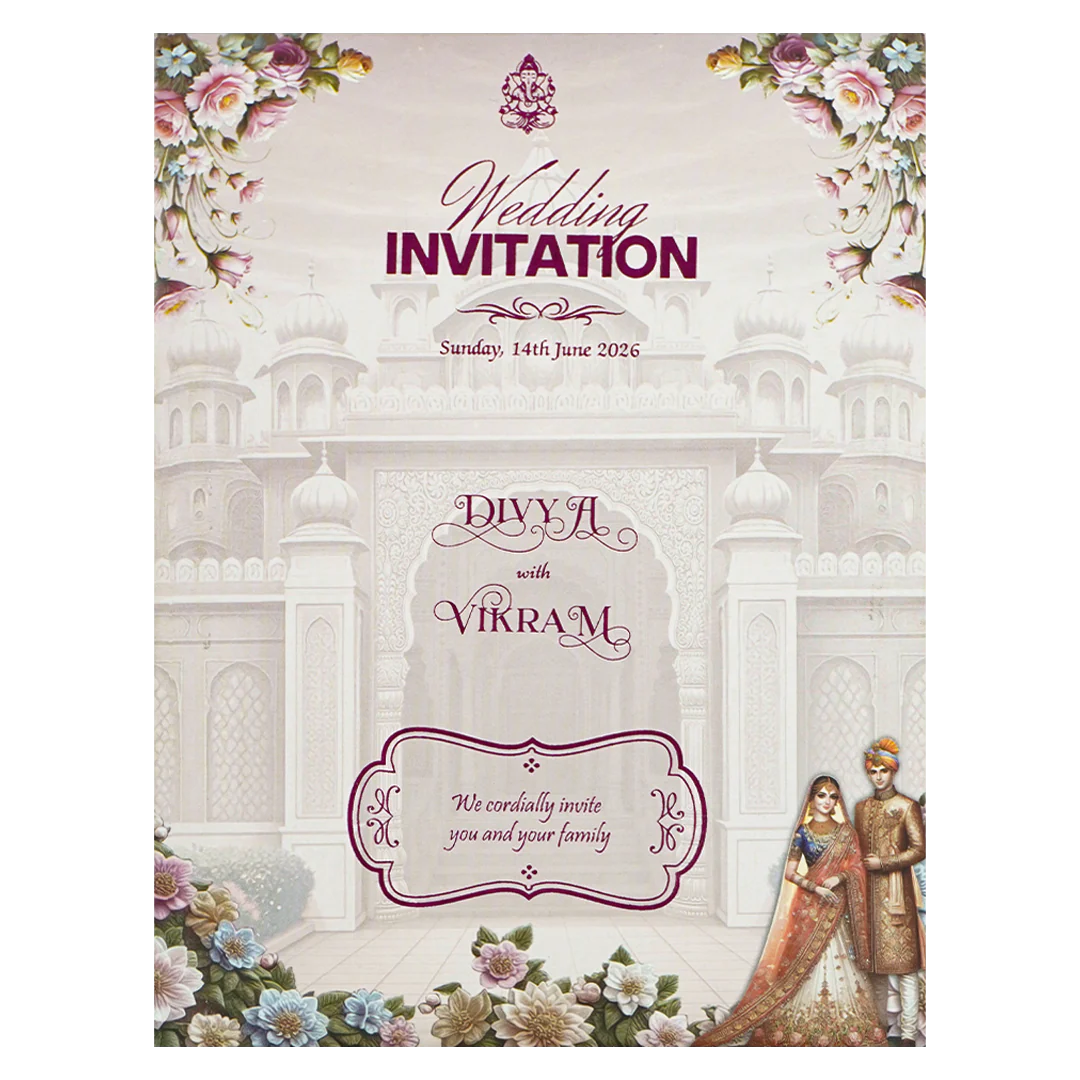 Pink Floral Bride Groom Wedding Card-KNZT2302 - Image 4