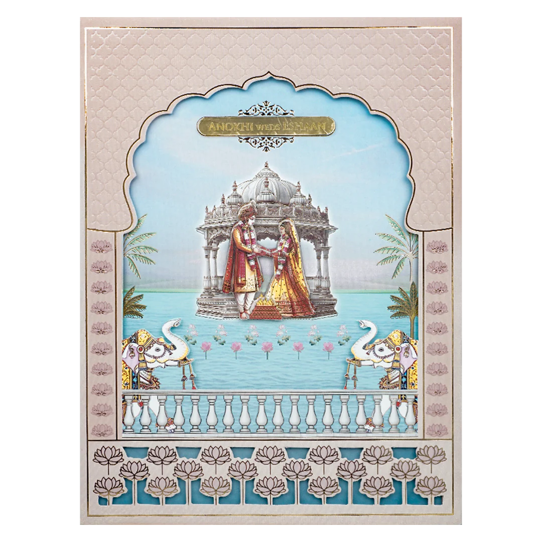 Pink Palace Laser Cut Padded Wedding Card-KJTS3689 - Image 3