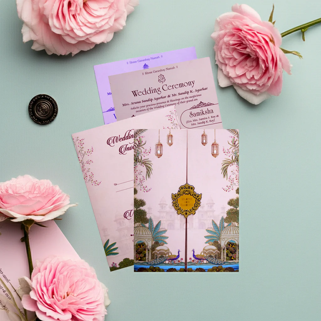 Pink Palace Themed Door - Style Wedding Card-KNKC4079 - Image 6