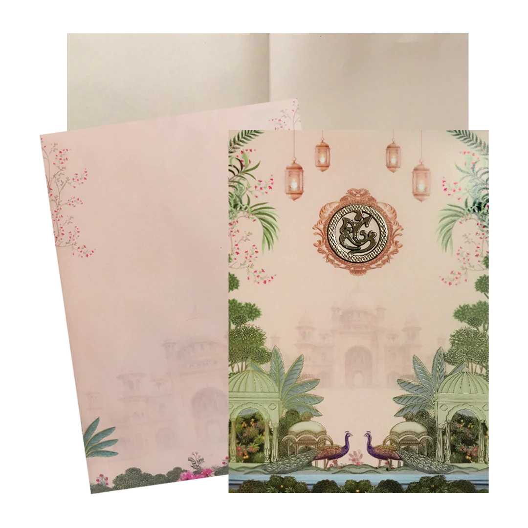 Pink Palace Peacock Floral Wedding Card-KNEP1613