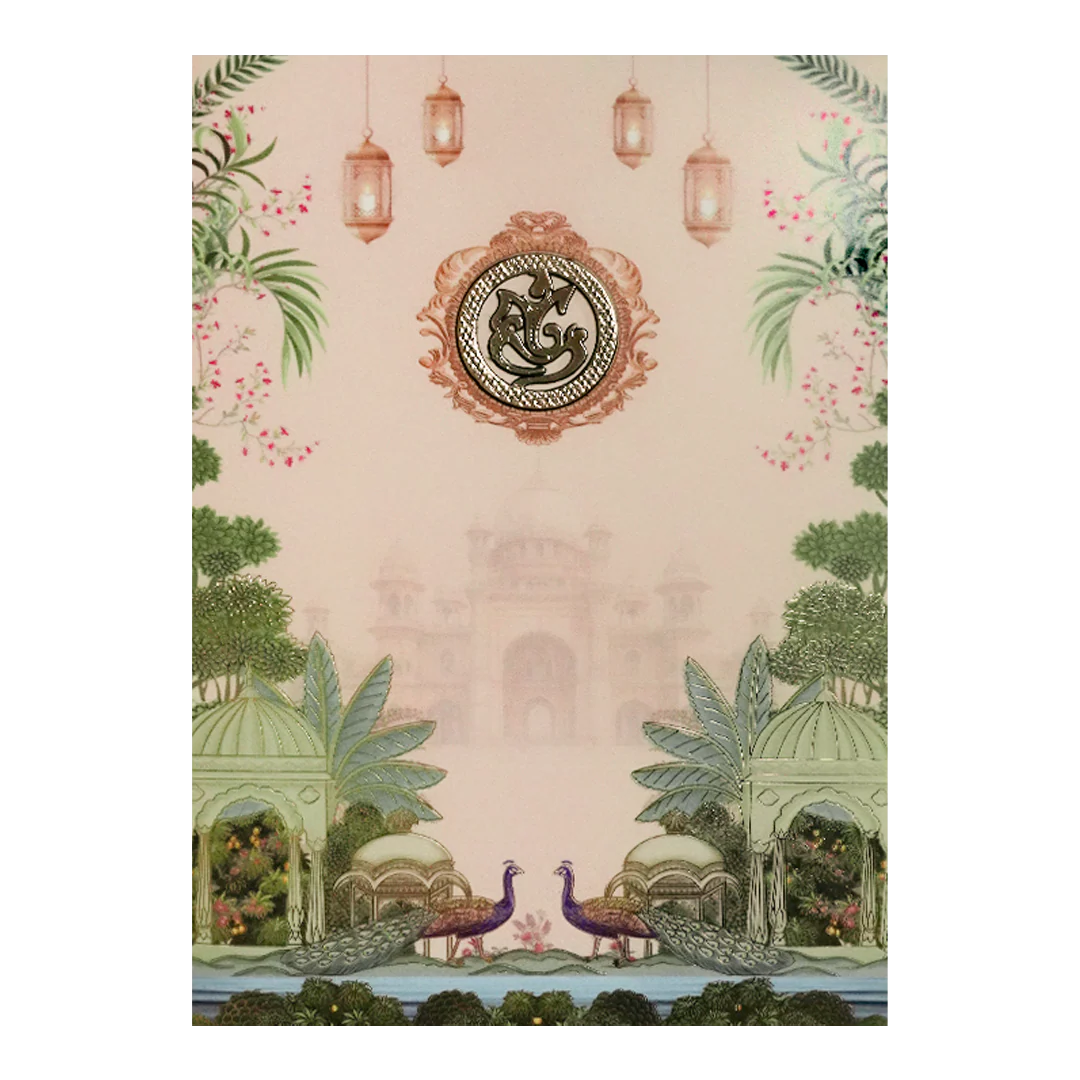 Pink Palace Peacock Floral Wedding Card-KNEP1613 - Image 3