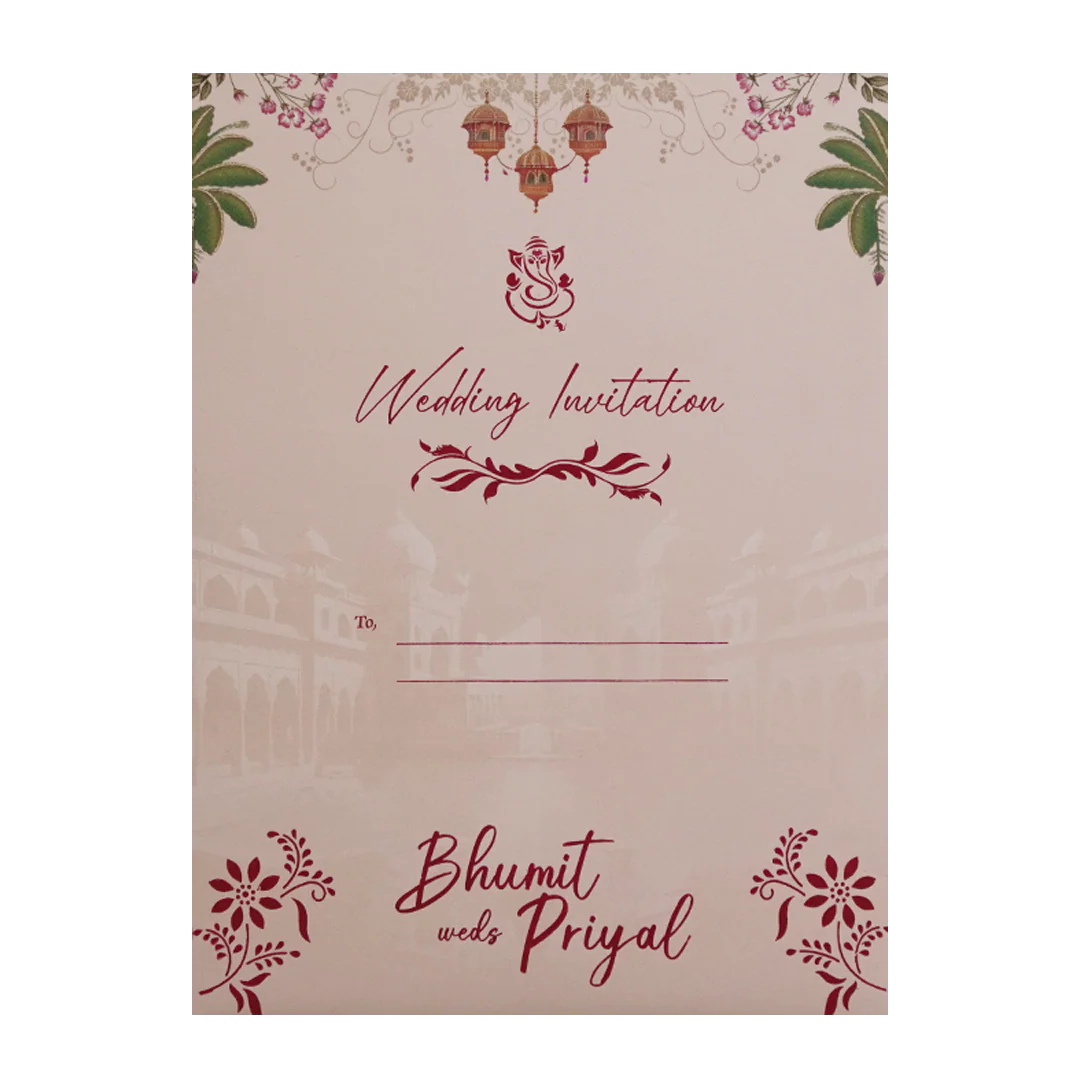 Pink Peacock Palace Padded Wedding Card- KSH72590 - Image 4