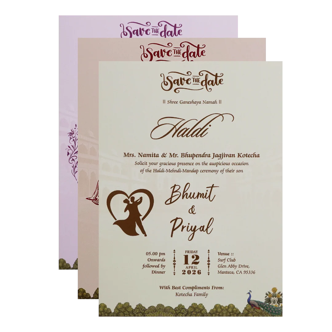 Pink Peacock Palace Padded Wedding Card- KSH72590 - Image 5