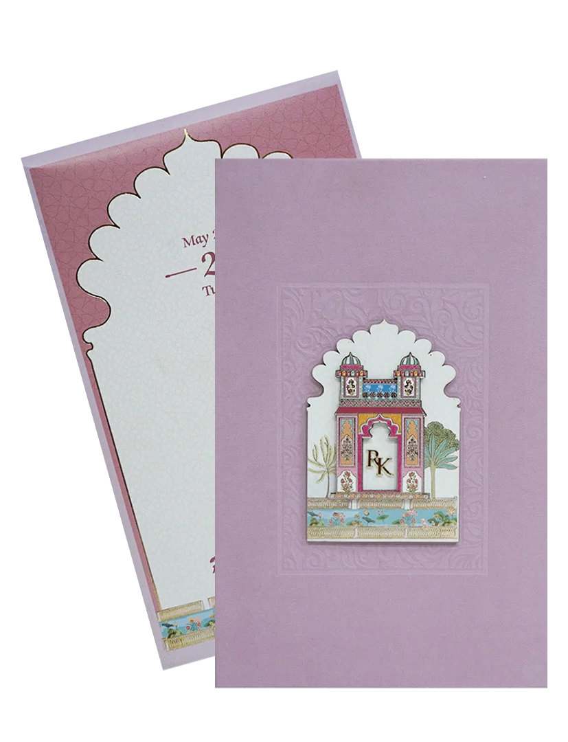 Pink Pop-Up Soft Fabric Wedding Card-KPR23950 - Image 2