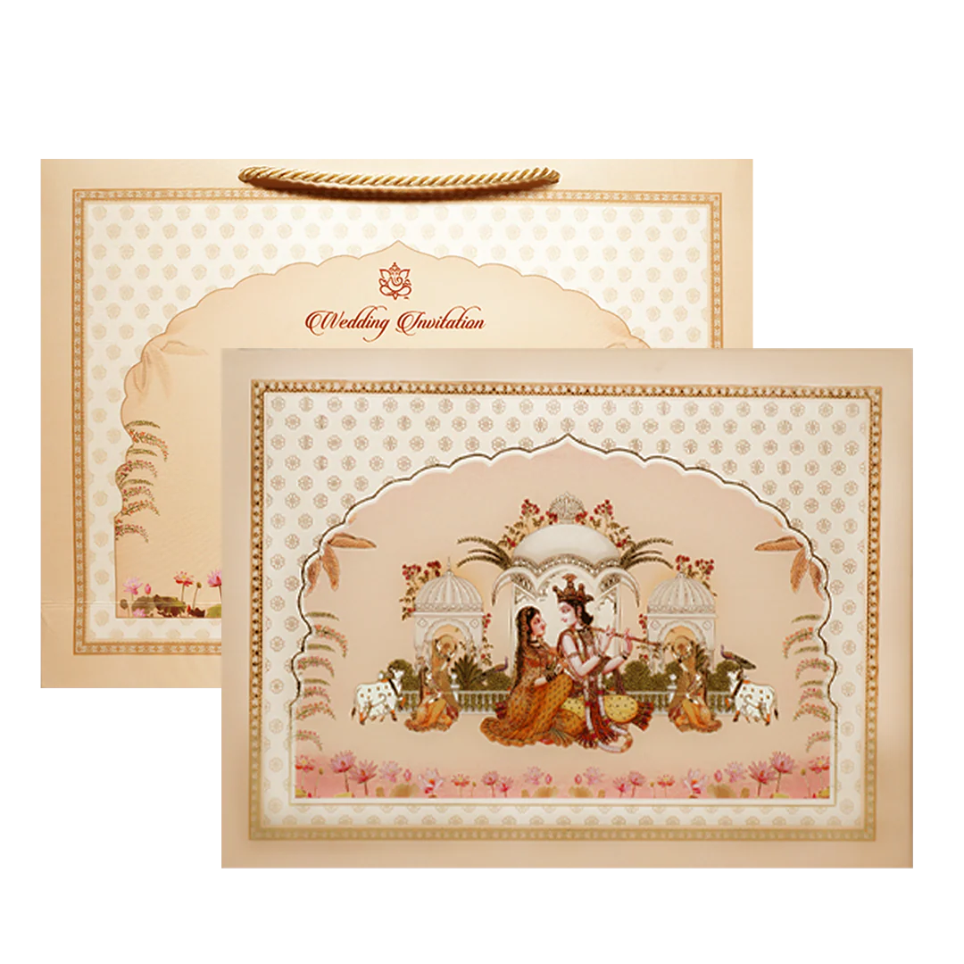 Pink Radha Krishna Wedding Invitation Box-KMMEX8340 - Image 3