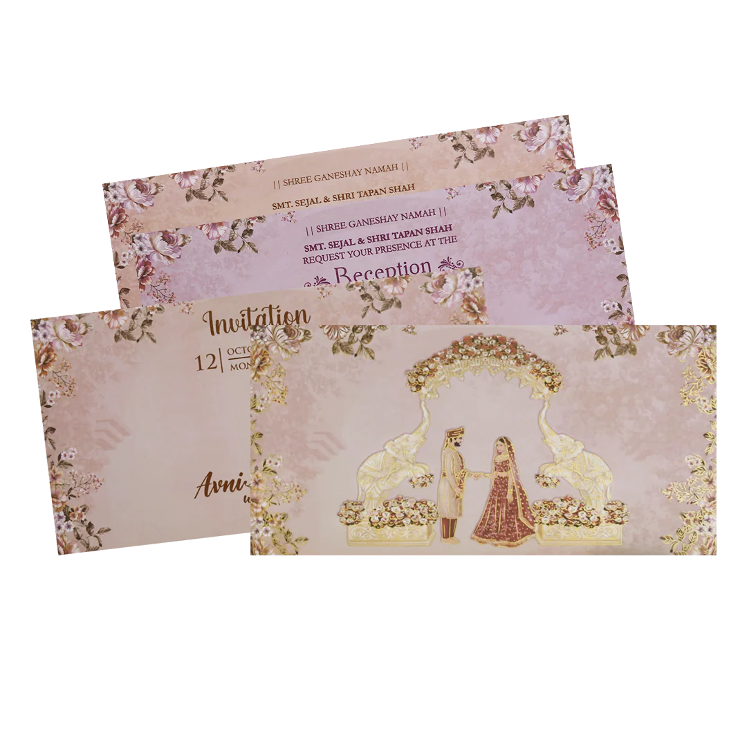 Pink Royal Arch Elephant Wedding Card - KVN06880