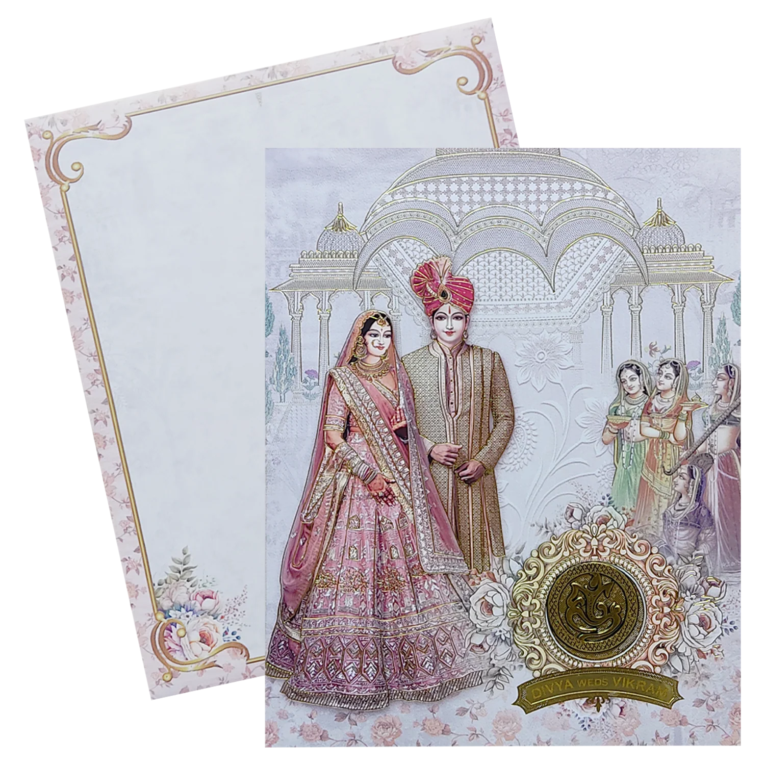 Pink Royal Bride Groom Wedding Card-KNKJ1135 - Image 2