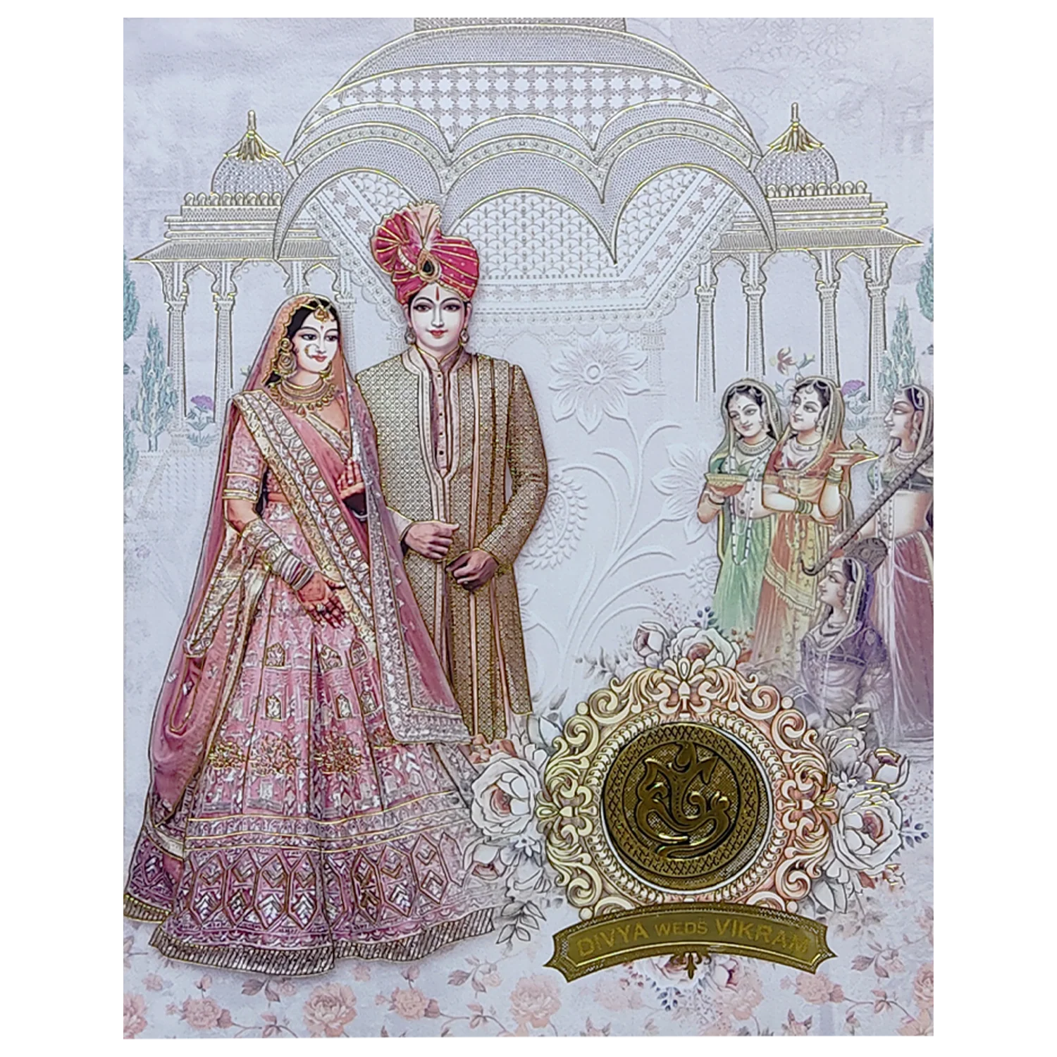 Pink Royal Bride Groom Wedding Card-KNKJ1135 - Image 3
