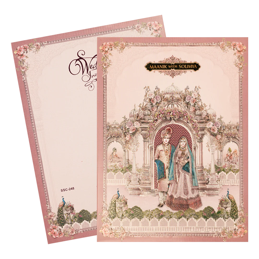 Pink Royal Couple Palace Padded Wedding Card-KSSC2480 - Image 2