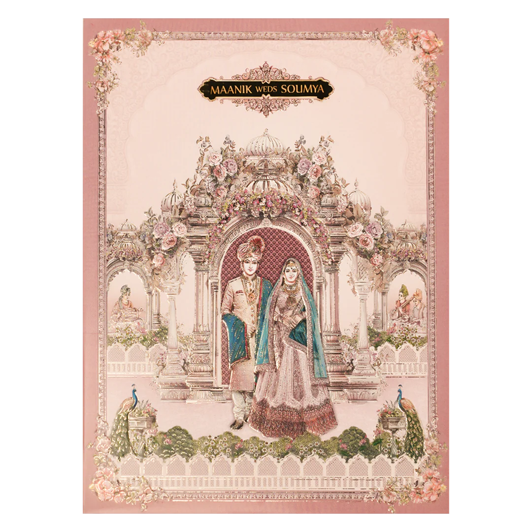 Pink Royal Couple Palace Padded Wedding Card-KSSC2480 - Image 3
