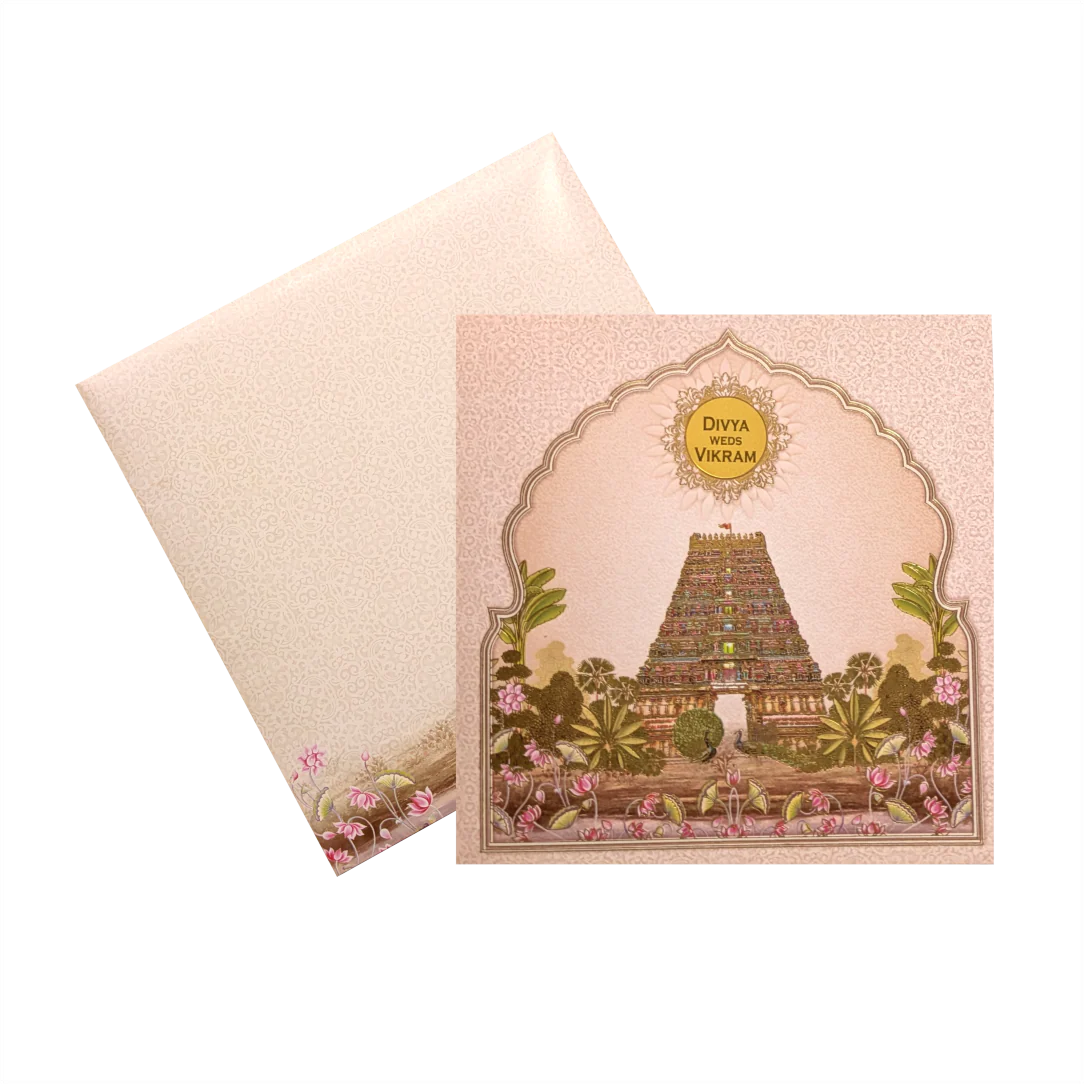 Pink Temple Theme Wedding Card-KNSN6707P - Image 2