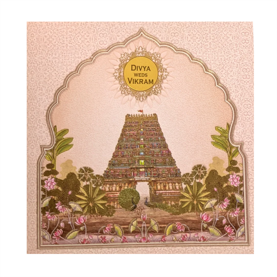 Pink Temple Theme Wedding Card-KNSN6707P - Image 3