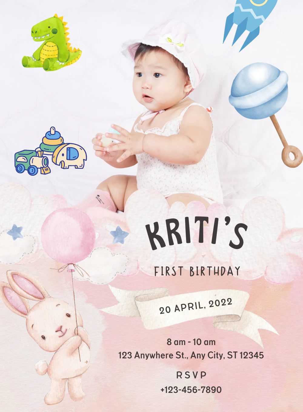Pink Watercolour Birthday Invitation-EINK0065