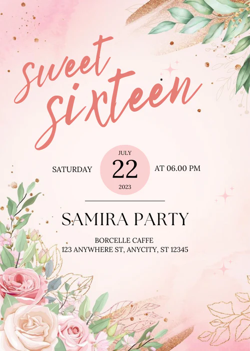 Pink And Gold Floral Kids Birthday Invitation-AAKBI004 - Image 2