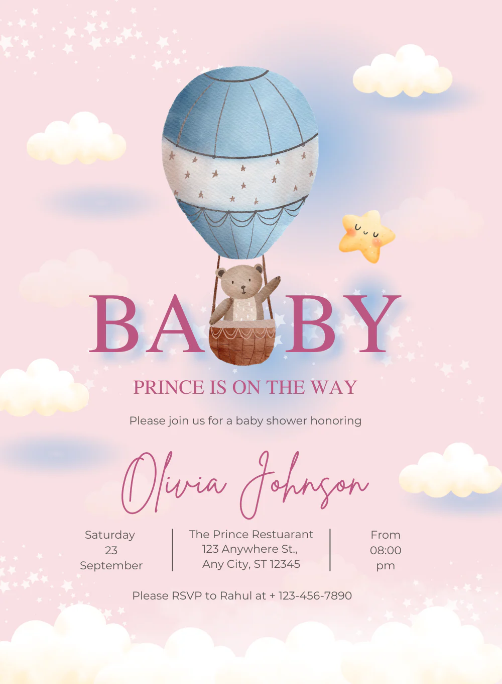 Pink Cloud Baby Shower Invitations-AABSW020
