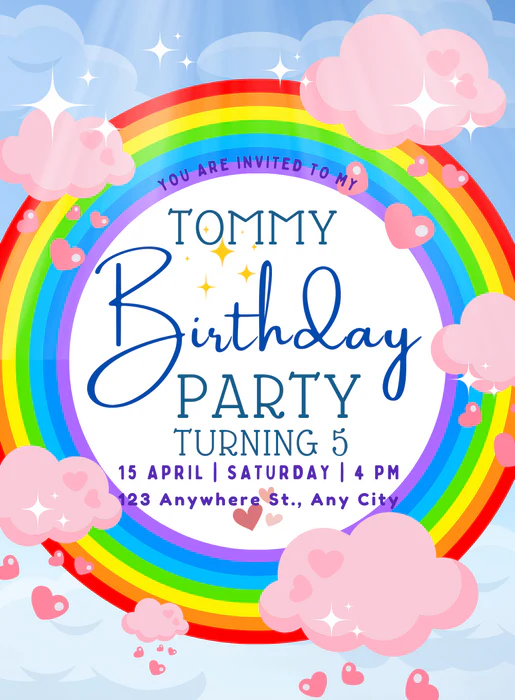 Pink Cloud Rainbow Invitation-AARNB003 - Image 2
