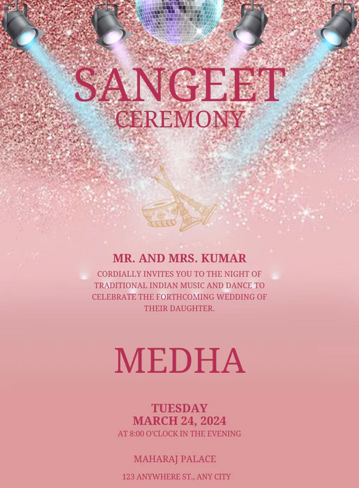 Pink Dazzling Sangeet Invitations-AASAN016 - Image 2