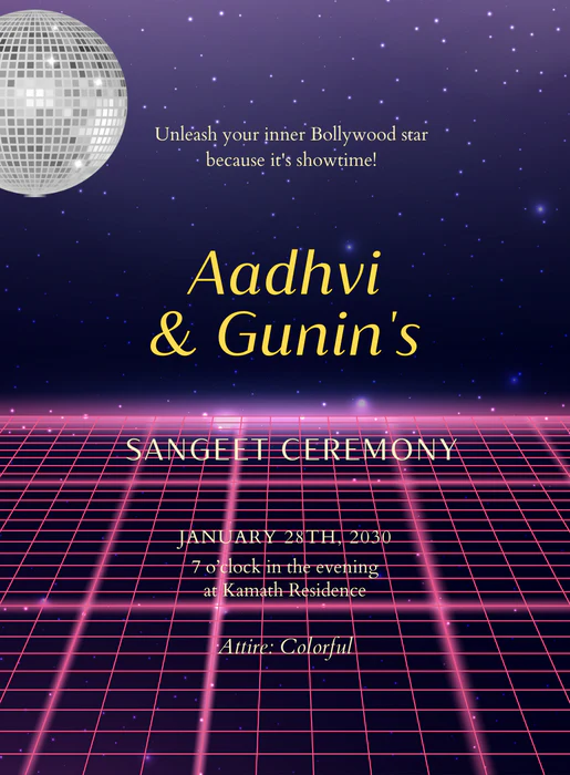 Pink Disco Sangeet Invitations-AASAN021 - Image 2