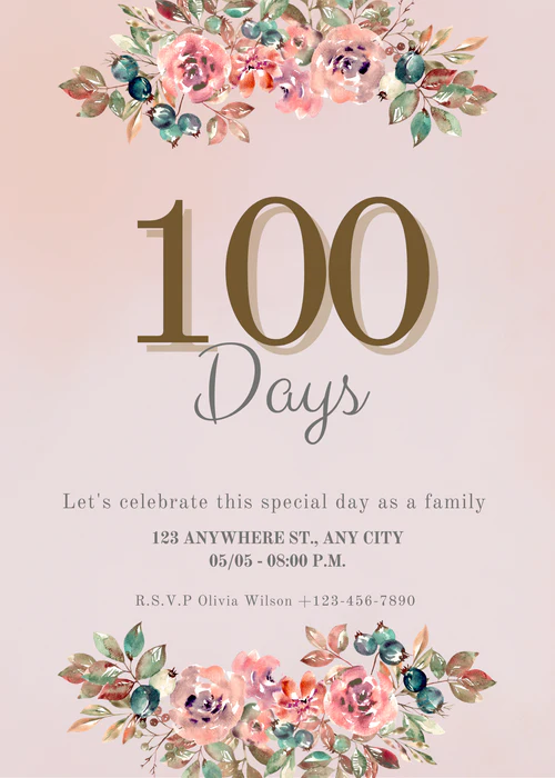 Pink Floral 100 Day Celebration Invitation - Image 2