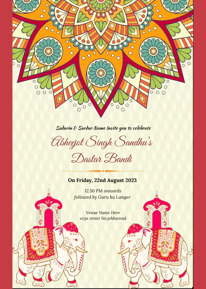 Pink Floral Dastar Bandi Invitation-AADBI001