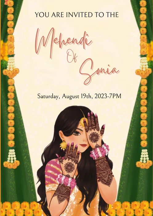 Pink Floral Mehndi Ceremony Invitation-AAMCI004 - Image 2