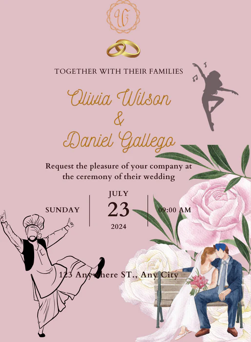 Pink Floral Punjabi Wedding Invitation-AAPUN010 - Image 2