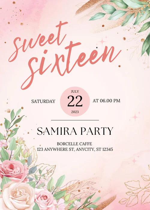 Pink Floral Sweet 16 Invitation-AASIX001 - Image 2