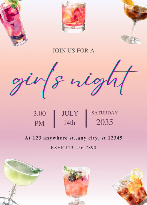Pink Girl Talk Girls Night Out Invitation-AAGNI003 - Image 2