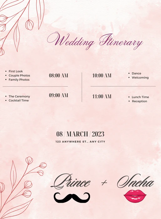 Pink Lovely Wedding Itinerary Invitation-AAWII038 - Image 2