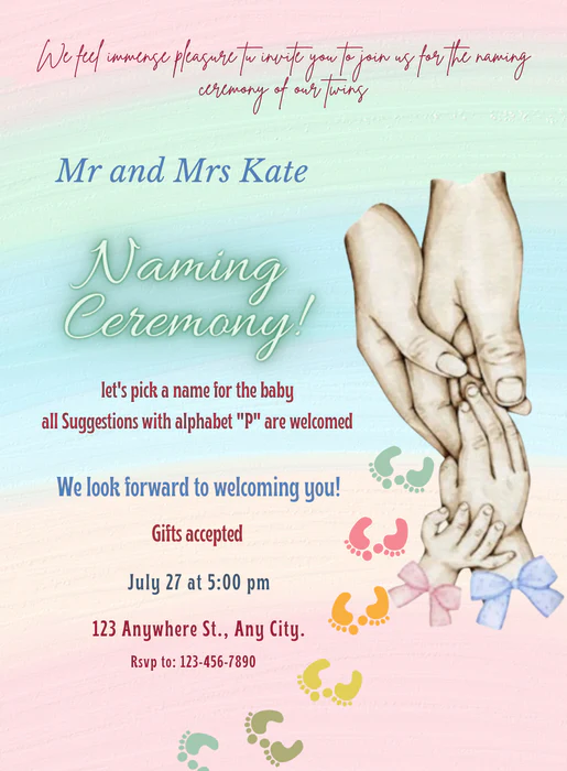 Pink Love Naming Ceremony Invitations-AANCI010 - Image 2