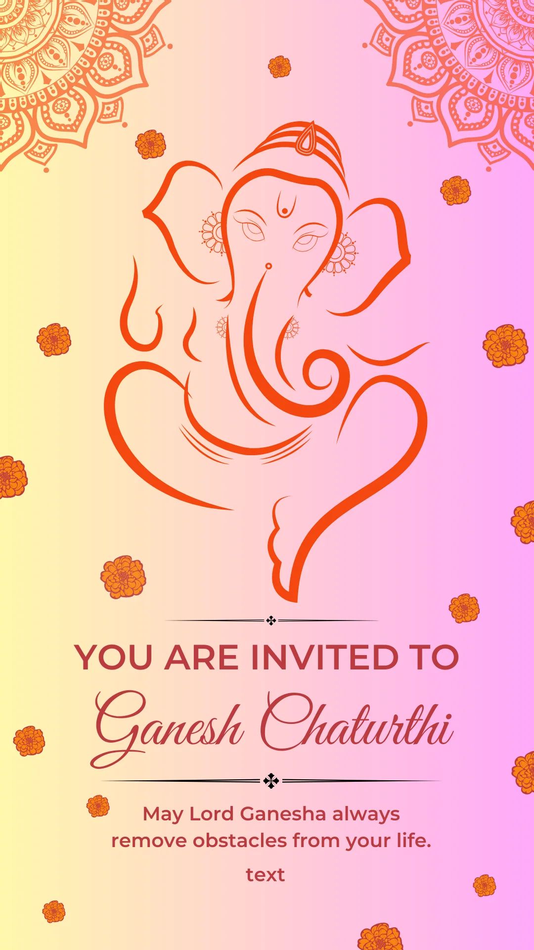Pink Marigold Ganesh Chaturthi Invitation-AAGCI002
