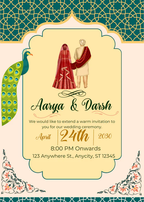 Pink Peacock Punjabi Wedding Invitation-AAPUN001 - Image 2