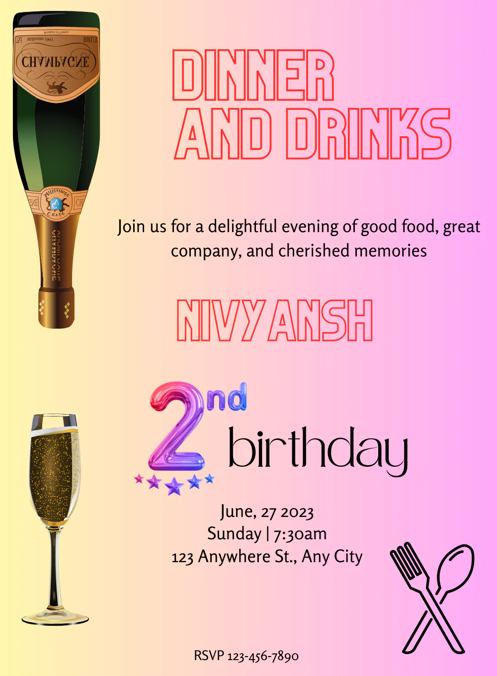 Pink Pour Dinner Party Invitation-AADNI021