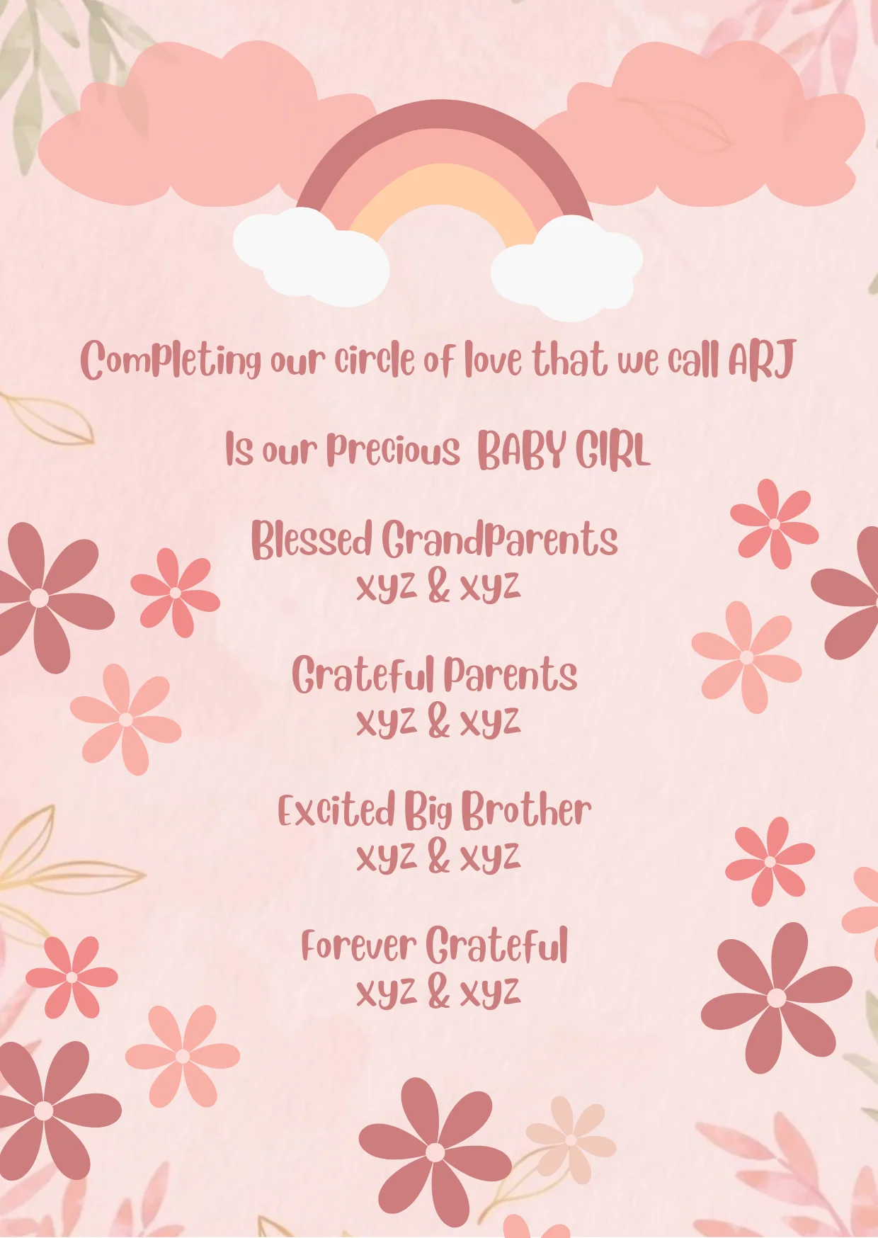 Pink Rainbow Baby Birth Announcement Invitation-AABBA003