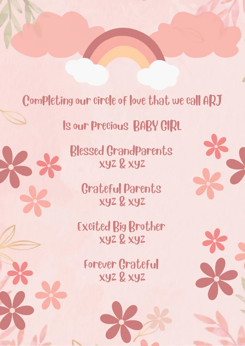 Pink Rainbow Baby Birth Announcement Invitation-AABBA003 - Image 2