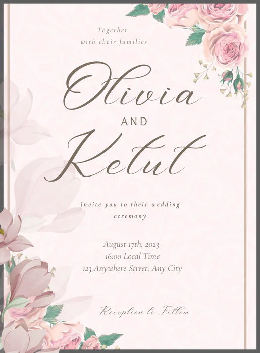 Pink Roses Floral wedding Invitation-AAFWI016 - Image 2