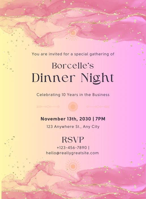 Pink Watercolor Dinner Party Invitation-AADNI007 - Image 2