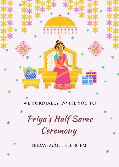 Pink Women Half Saree Ceremony Invitation-AAHSC001 - Image 2